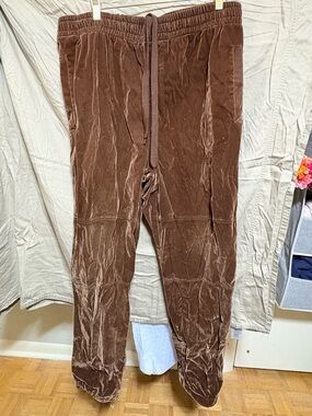 Brown Velour Jogger Sweatpants with Drawstring